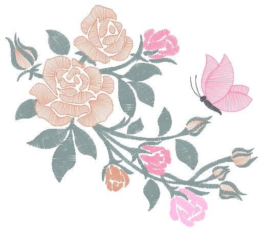 Butterfly embroidery design - Delicate Flowers embroidery designs machine embroidery pattern - Kitchen Towel embroidery file - pes download