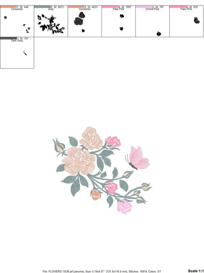 Butterfly embroidery design - Delicate Flowers embroidery designs machine embroidery pattern - Kitchen Towel embroidery file - pes download