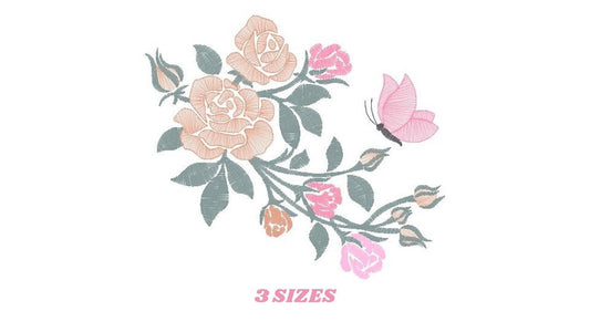 Butterfly embroidery design - Delicate Flowers embroidery designs machine embroidery pattern - Kitchen Towel embroidery file - pes download