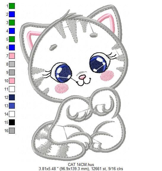 Cat embroidery design - Animal embroidery designs machine embroidery pattern - Kitten embroidery file - baby girl embroidery cat design