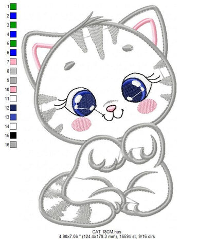 Cat embroidery design - Animal embroidery designs machine embroidery pattern - Kitten embroidery file - baby girl embroidery cat design