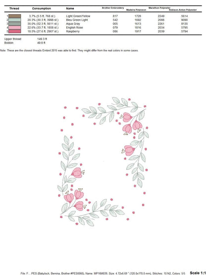 Flowers embroidery designs - Flower Frame embroidery design machine embroidery pattern - rose embroidery file - tea towel apron kitchen pes