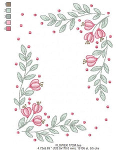 Flowers embroidery designs - Flower Frame embroidery design machine embroidery pattern - rose embroidery file - tea towel apron kitchen pes