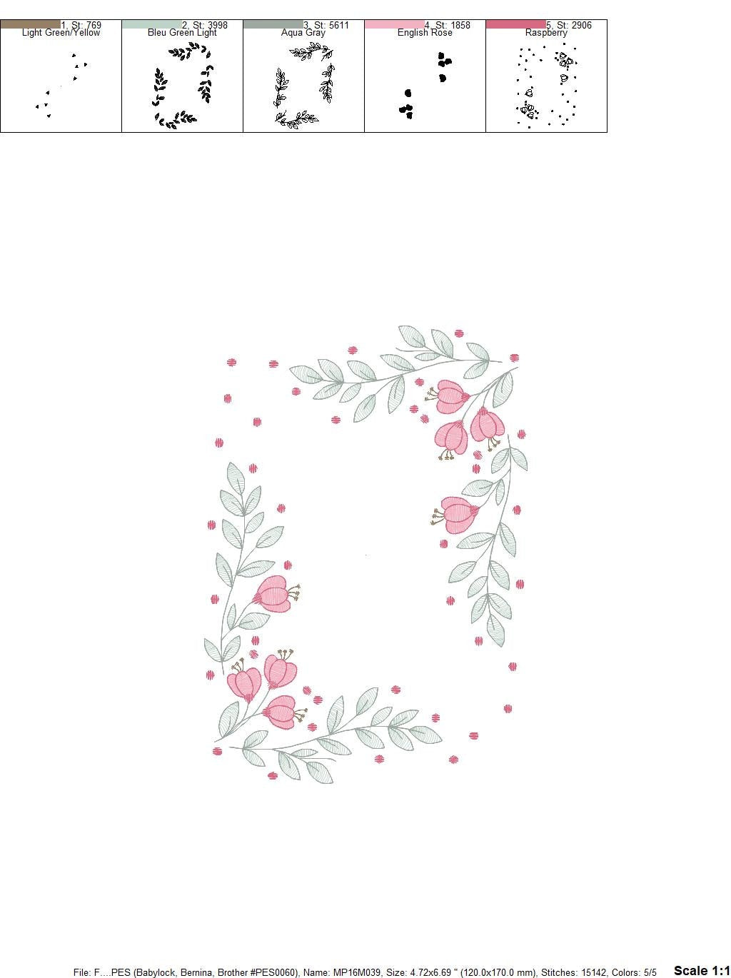 Flowers embroidery designs - Flower Frame embroidery design machine embroidery pattern - rose embroidery file - tea towel apron kitchen pes