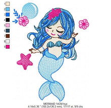 Cargar imagen en el visor de la galería, Mermaid embroidery designs - Sea Princess embroidery design machine embroidery pattern - Mermaid rippled design - Baby Girl embroidery file
