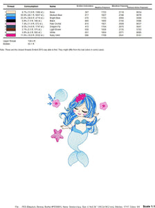 Mermaid embroidery designs - Sea Princess embroidery design machine embroidery pattern - Mermaid rippled design - Baby Girl embroidery file