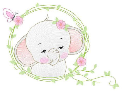 Elephant embroidery designs -  Animal embroidery design machine embroidery pattern - Baby girl embroidery file - instant download Flowers Marcia Embroidery