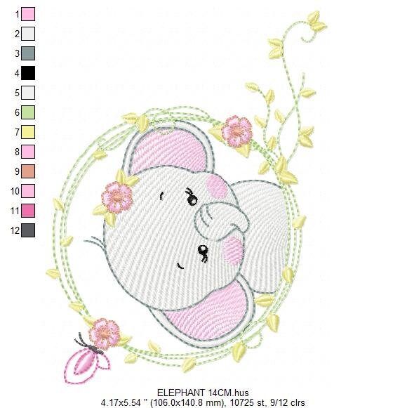 Elephant embroidery designs -  Animal embroidery design machine embroidery pattern - Baby girl embroidery file - instant download Flowers Marcia Embroidery