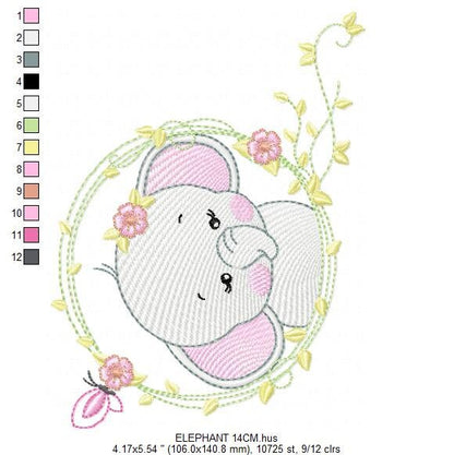 Elephant embroidery designs -  Animal embroidery design machine embroidery pattern - Baby girl embroidery file - instant download Flowers Marcia Embroidery