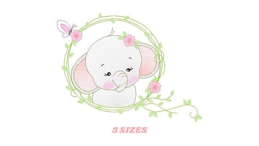 Elephant embroidery designs -  Animal embroidery design machine embroidery pattern - Baby girl embroidery file - instant download Flowers