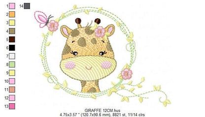 Giraffe embroidery designs - Safari animals embroidery design machine embroidery pattern - Baby girl embroidery file - instant download pes