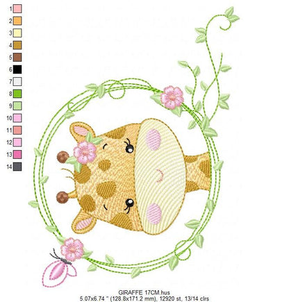 Giraffe embroidery designs - Safari animals embroidery design machine embroidery pattern - Baby girl embroidery file - instant download pes