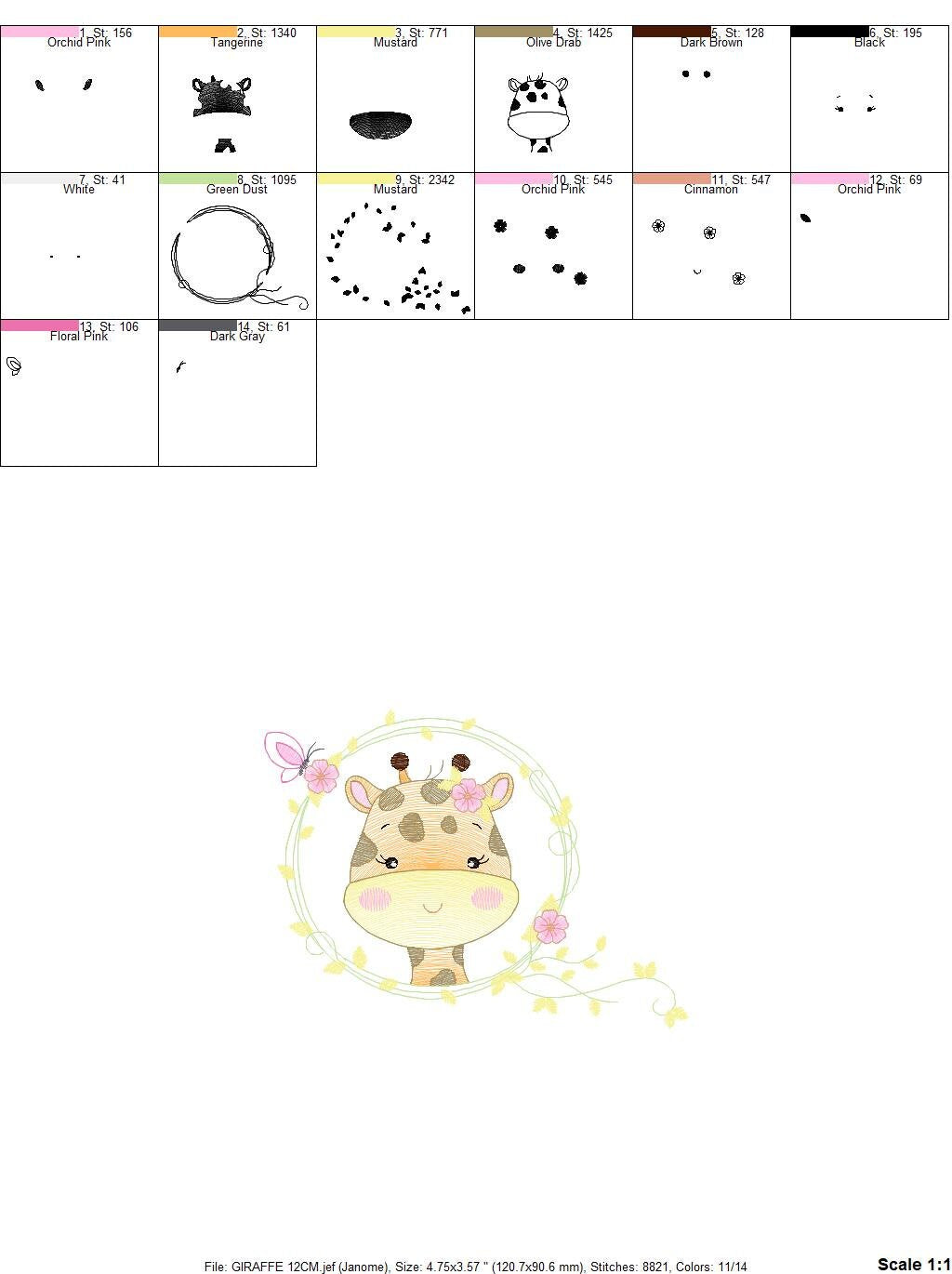Giraffe embroidery designs - Safari animals embroidery design machine embroidery pattern - Baby girl embroidery file - instant download pes
