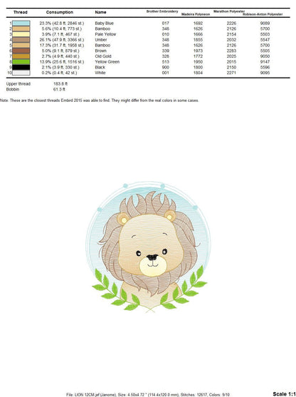 Lion face embroidery designs - Lion with laurel frame machine embroidery pattern - Safari wild animal file - Instant digital download pes Marcia Embroidery