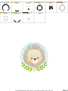 Lion face embroidery designs - Lion embroidery design machine embroidery pattern - Safari embroidery file - Laurel frame embroidery download