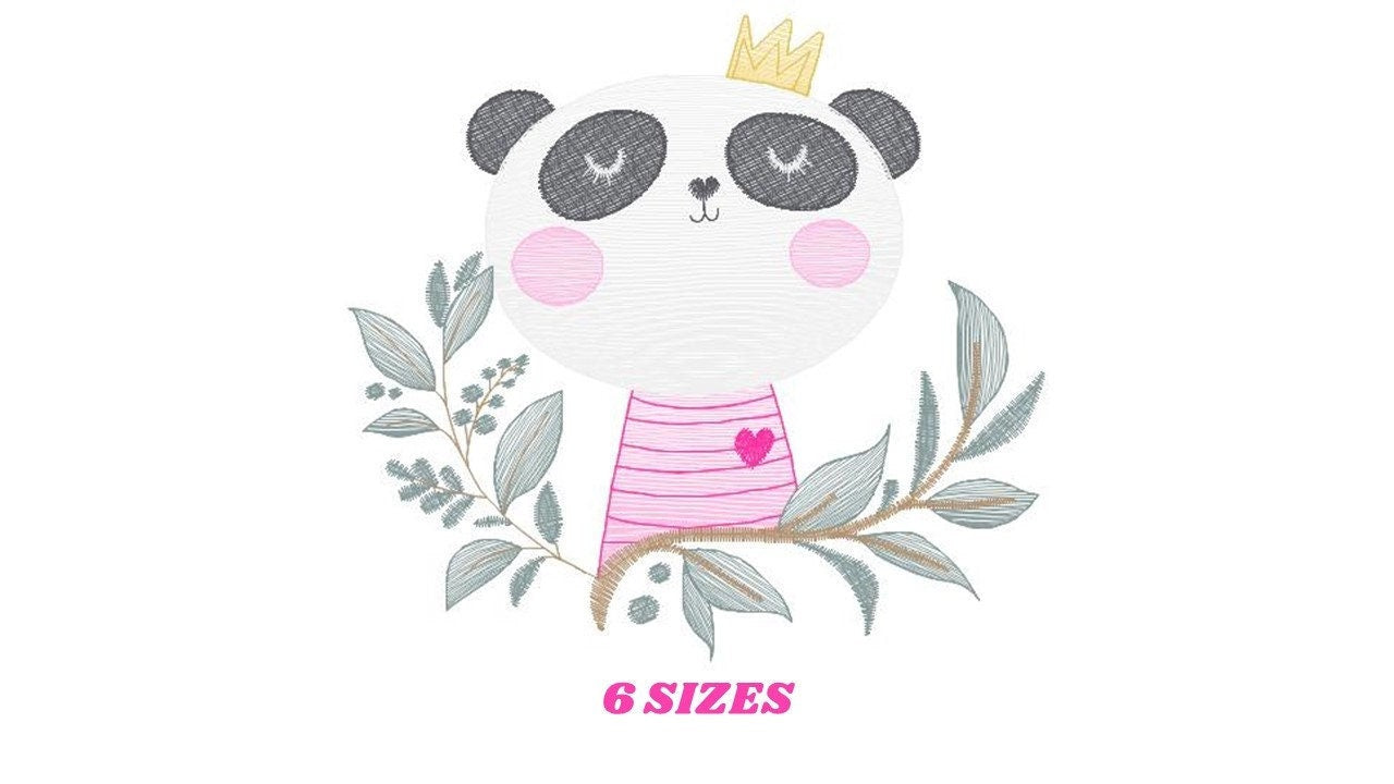 Panda embroidery design - Animal with crown embroidery designs machine embroidery pattern - Baby boy embroidery - Panda with tree - download Marcia Embroidery
