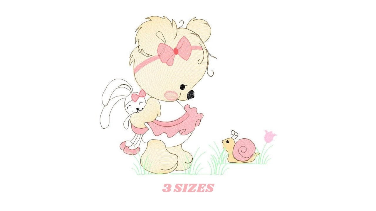 Female Bear embroidery designs - Baby girl embroidery design machine embroidery pattern - Bear with animals embroidery file - digital file