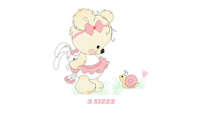 Female Bear embroidery designs - Baby girl embroidery design machine embroidery pattern - Bear with animals embroidery file - digital file