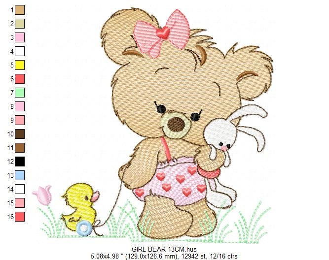 Female Bear embroidery designs - Baby girl embroidery design machine embroidery pattern - Bear with animals embroidery file - digital file Marcia Embroidery