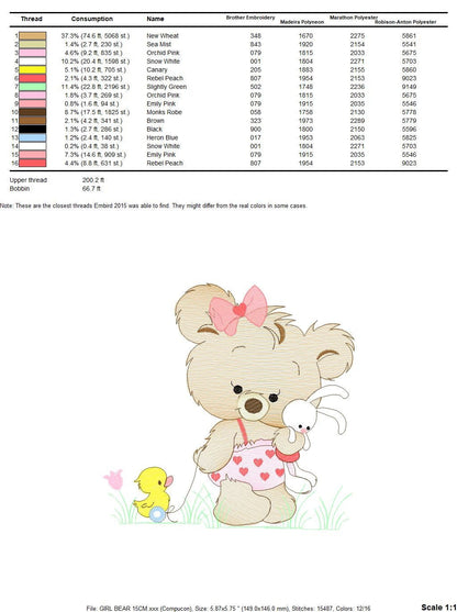 Female Bear embroidery designs - Baby girl embroidery design machine embroidery pattern - Bear with animals embroidery file - digital file Marcia Embroidery
