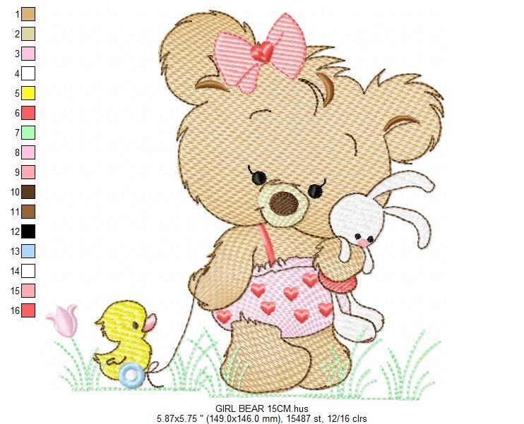 Female Bear embroidery designs - Baby girl embroidery design machine embroidery pattern - Bear with animals embroidery file - digital file Marcia Embroidery