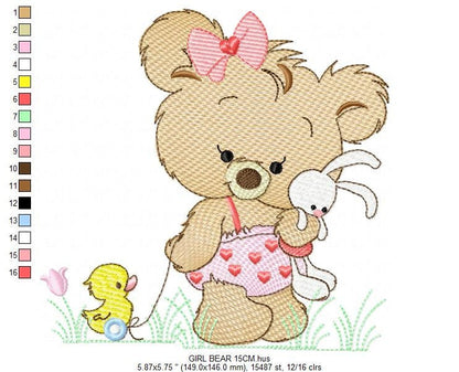 Female Bear embroidery designs - Baby girl embroidery design machine embroidery pattern - Bear with animals embroidery file - digital file Marcia Embroidery