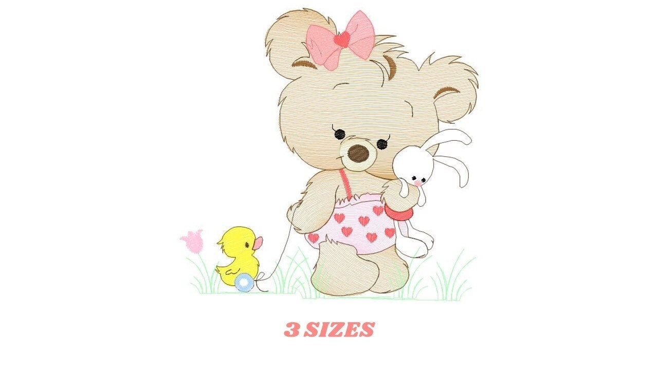 Female Bear embroidery designs - Baby girl embroidery design machine embroidery pattern - Bear with animals embroidery file - digital file Marcia Embroidery