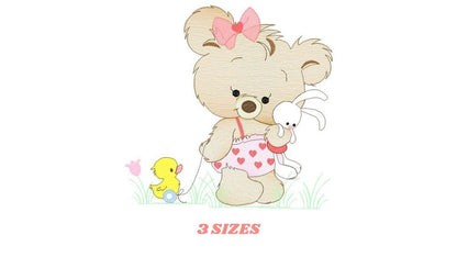 Female Bear embroidery designs - Baby girl embroidery design machine embroidery pattern - Bear with animals embroidery file - digital file Marcia Embroidery