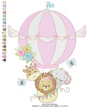 Load image into Gallery viewer, Animal embroidery designs - Hot air balloon embroidery design machine embroidery pattern - Safari embroidery file - Elephant Giraffe Fox pes
