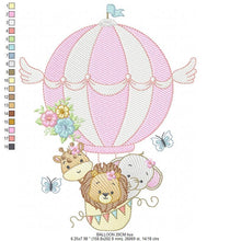 Load image into Gallery viewer, Animal embroidery designs - Hot air balloon embroidery design machine embroidery pattern - Safari embroidery file - Elephant Giraffe Fox pes
