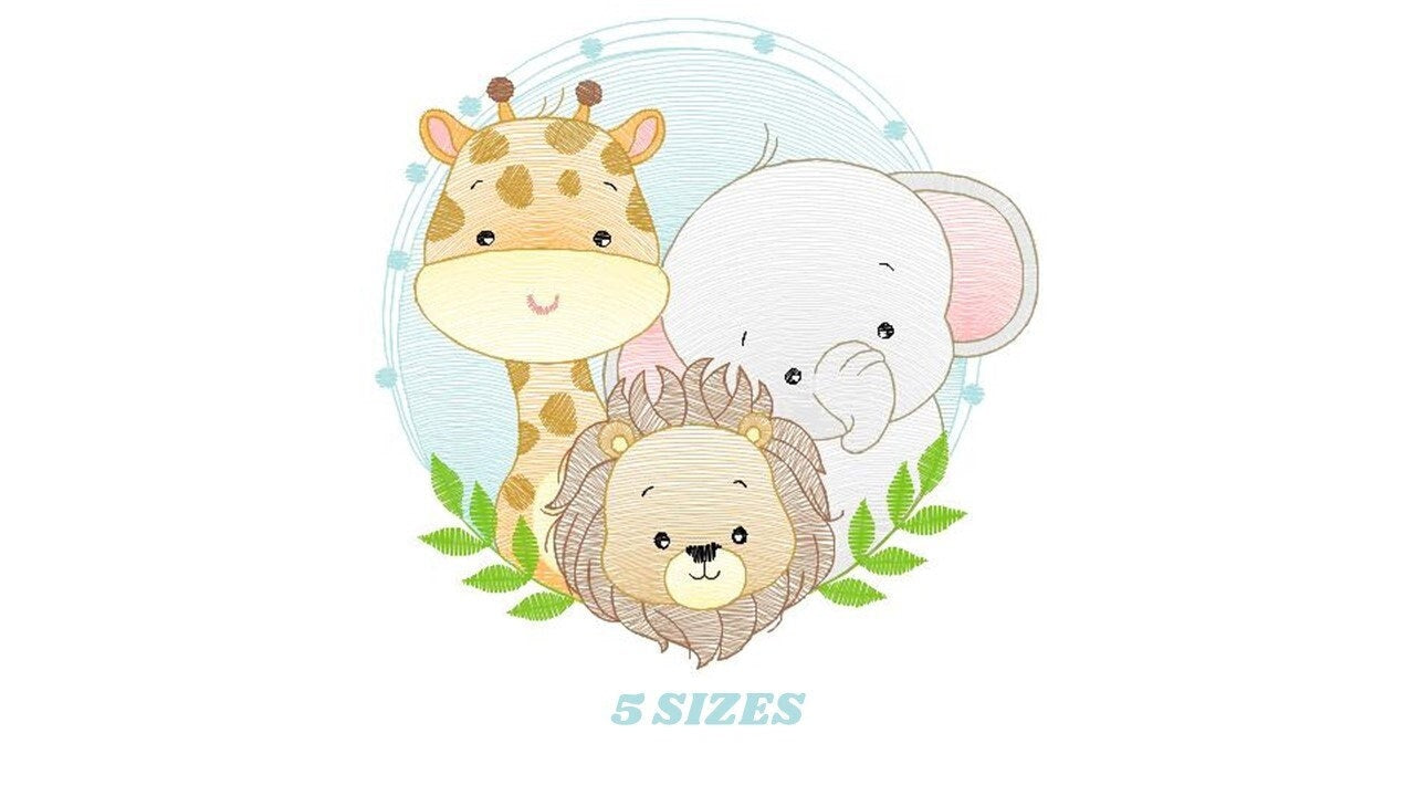 Safari Animals embroidery designs - Lion embroidery design machine embroidery pattern - Giraffe embroidery - Elephant embroidery download