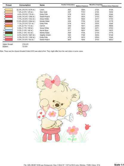 Female Bear embroidery designs - Baby girl embroidery design machine embroidery pattern - Bear with butterfly embroidery file - digital file - Marcia Embroidery