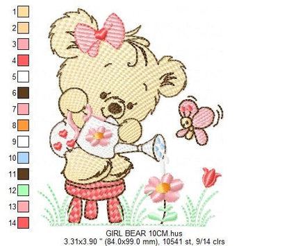Female Bear embroidery designs - Baby girl embroidery design machine embroidery pattern - Bear with butterfly embroidery file - digital file - Marcia Embroidery