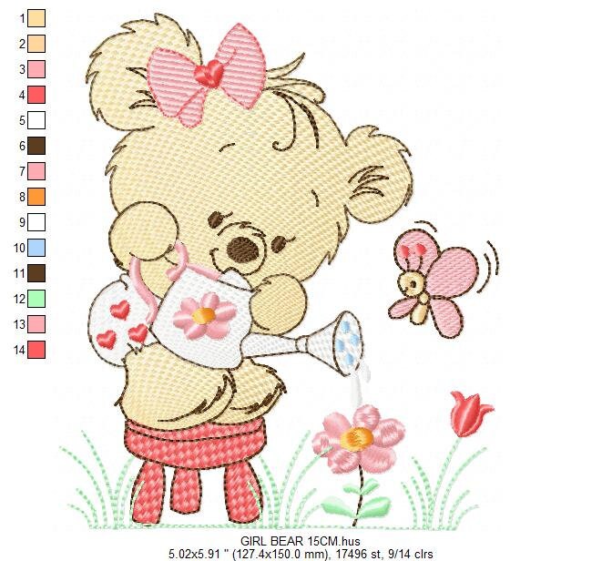 Female Bear embroidery designs - Baby girl embroidery design machine embroidery pattern - Bear with butterfly embroidery file - digital file - Marcia Embroidery
