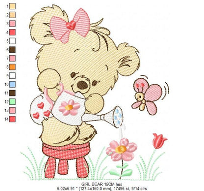 Female Bear embroidery designs - Baby girl embroidery design machine embroidery pattern - Bear with butterfly embroidery file - digital file - Marcia Embroidery