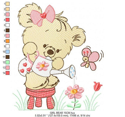 Female Bear embroidery designs - Baby girl embroidery design machine embroidery pattern - Bear with butterfly embroidery file - digital file