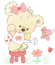 Charger l&#39;image dans la galerie, Female Bear embroidery designs - Baby girl embroidery design machine embroidery pattern - Bear with butterfly embroidery file - digital file
