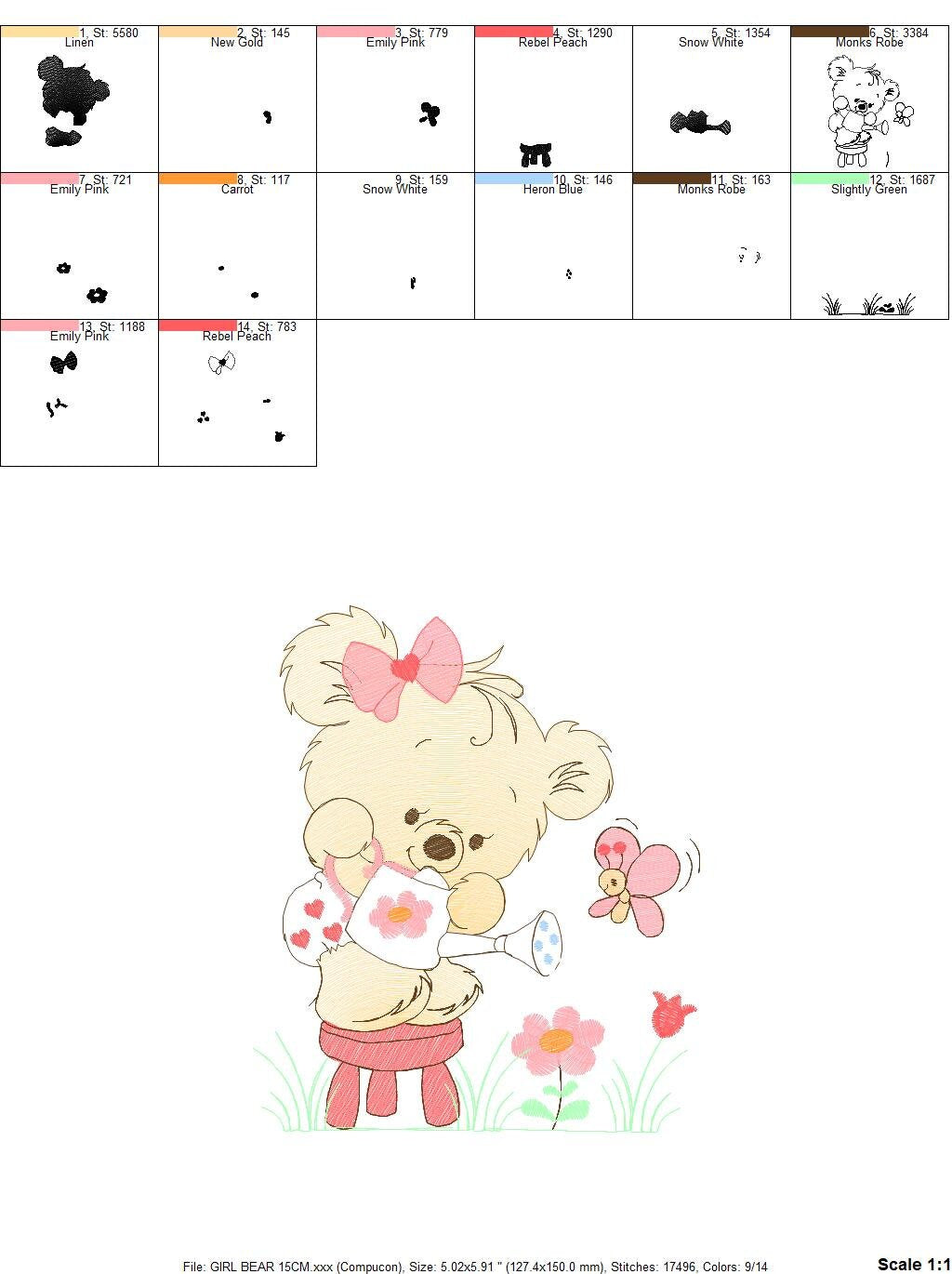 Female Bear embroidery designs - Baby girl embroidery design machine embroidery pattern - Bear with butterfly embroidery file - digital file - Marcia Embroidery