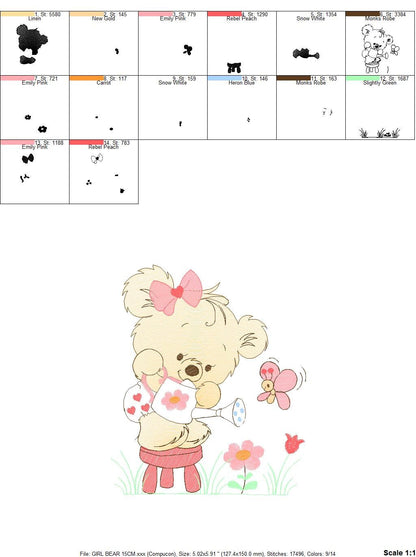 Female Bear embroidery designs - Baby girl embroidery design machine embroidery pattern - Bear with butterfly embroidery file - digital file - Marcia Embroidery