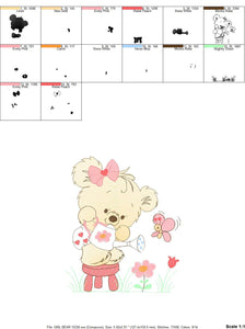 Female Bear embroidery designs - Baby girl embroidery design machine embroidery pattern - Bear with butterfly embroidery file - digital file