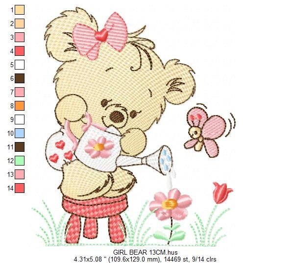 Female Bear embroidery designs - Baby girl embroidery design machine embroidery pattern - Bear with butterfly embroidery file - digital file - Marcia Embroidery