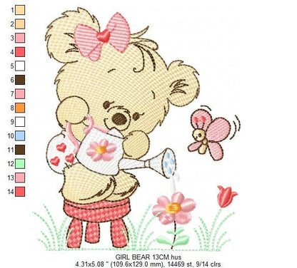 Female Bear embroidery designs - Baby girl embroidery design machine embroidery pattern - Bear with butterfly embroidery file - digital file - Marcia Embroidery
