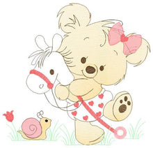 Cargar imagen en el visor de la galería, Bear embroidery designs - Baby girl embroidery design machine embroidery pattern - Bear with horse embroidery file - instant download jef
