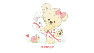 Bear embroidery designs - Baby girl embroidery design machine embroidery pattern - Bear with horse embroidery file - instant download jef