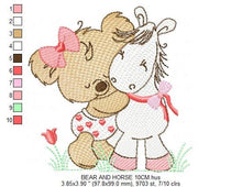 Charger l&#39;image dans la galerie, Animal Bear embroidery designs - Baby girl embroidery design machine embroidery pattern - Bear with horse embroidery file - instant download
