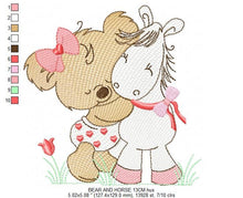 Carica l&#39;immagine nel visualizzatore di Gallery, Animal Bear embroidery designs - Baby girl embroidery design machine embroidery pattern - Bear with horse embroidery file - instant download
