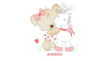 Cargar imagen en el visor de la galería, Animal Bear embroidery designs - Baby girl embroidery design machine embroidery pattern - Bear with horse embroidery file - instant download
