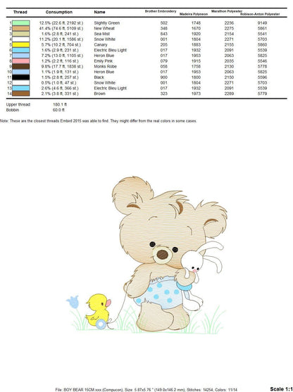 Bear embroidery designs - Baby boy embroidery design machine embroidery pattern - Cute teddy bear embroidery file - instant download pes jef Marcia Embroidery
