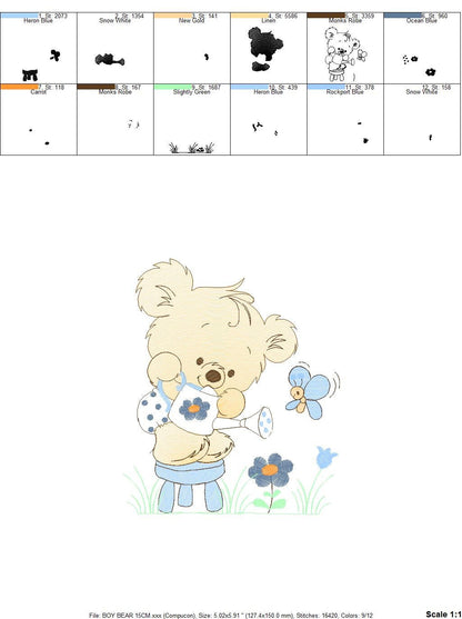 Bear embroidery designs - Baby boy embroidery design machine embroidery pattern - Cute teddy bear embroidery file - instant download pes jef Marcia Embroidery