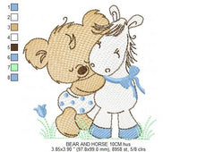 Cargar imagen en el visor de la galería, Bear with horse embroidery designs - Baby boy embroidery design machine embroidery pattern - Teddy Bear embroidery file - instant download
